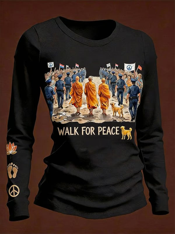Camiseta de manga larga con estampado Walk For Peace para mujer