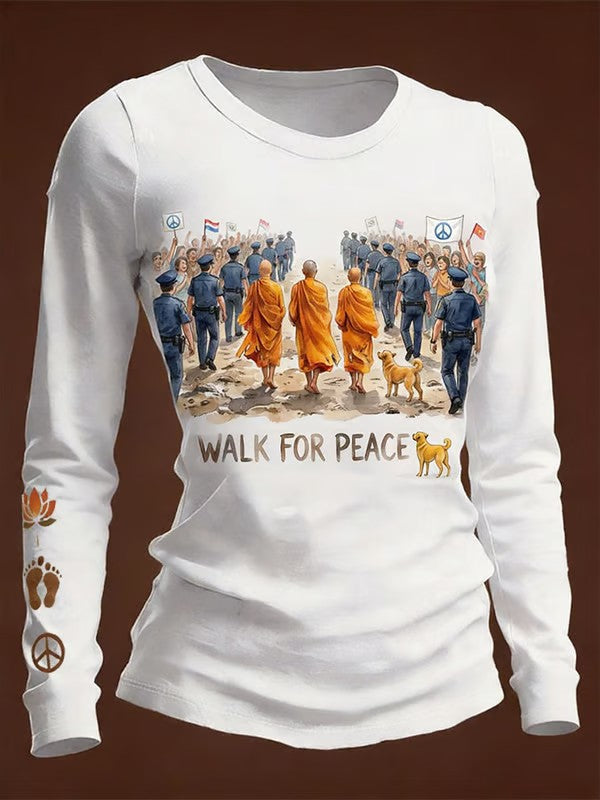 Camiseta de manga larga con estampado Walk For Peace para mujer