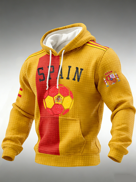 Sudadera con capucha de algodón a cuadros de fútbol de España para hombre