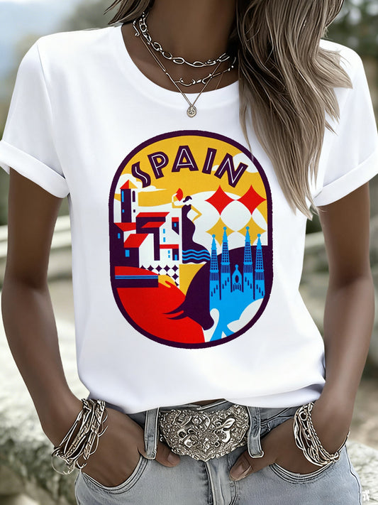 Camiseta con estampado de arte de inspiración española para mujer