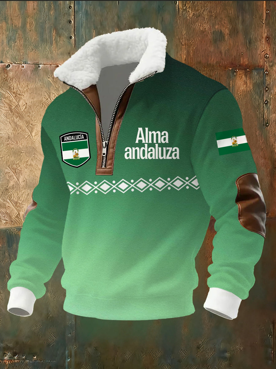 Sudadera de hombre con estampado de inspiración andaluza y cuello de pie