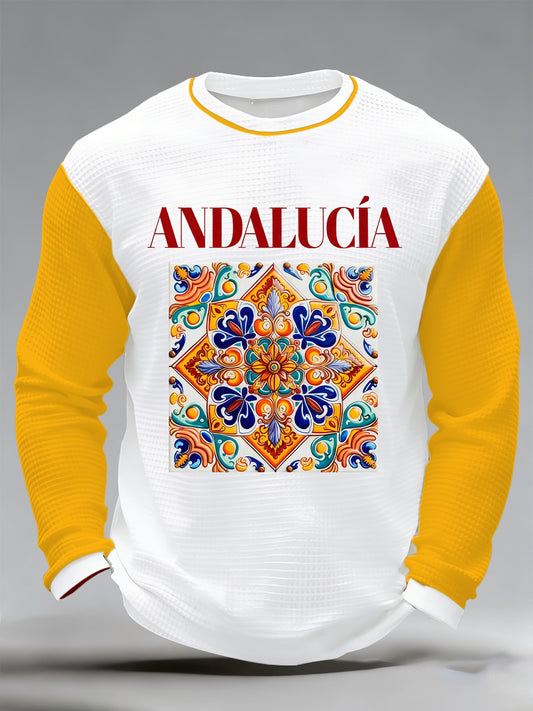 Camiseta de manga larga estampada conmemorativa del festival español de Andalucía para hombre