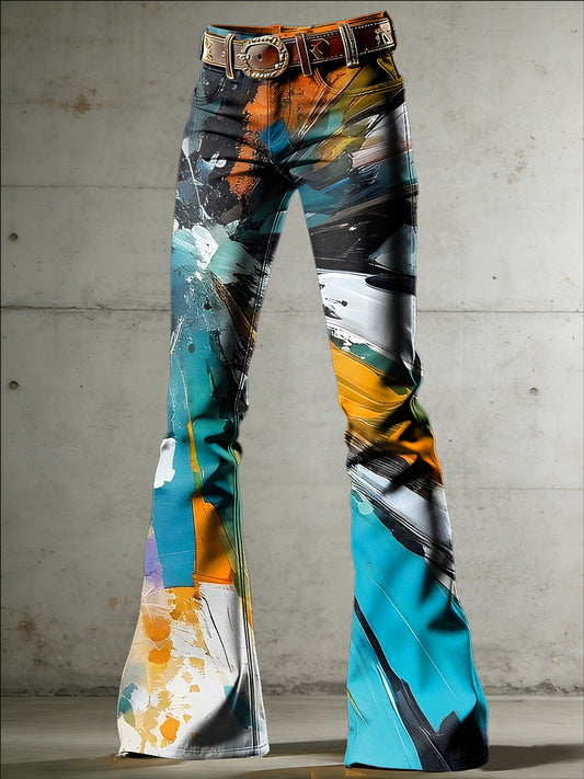 Pantalones acampanados con estampado artístico de pintura en aerosol para mujer