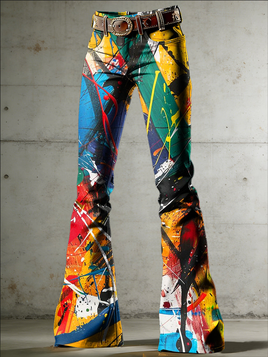 Pantalones acampanados de la impresión del arte de la pintura de aerosol de las mujeres