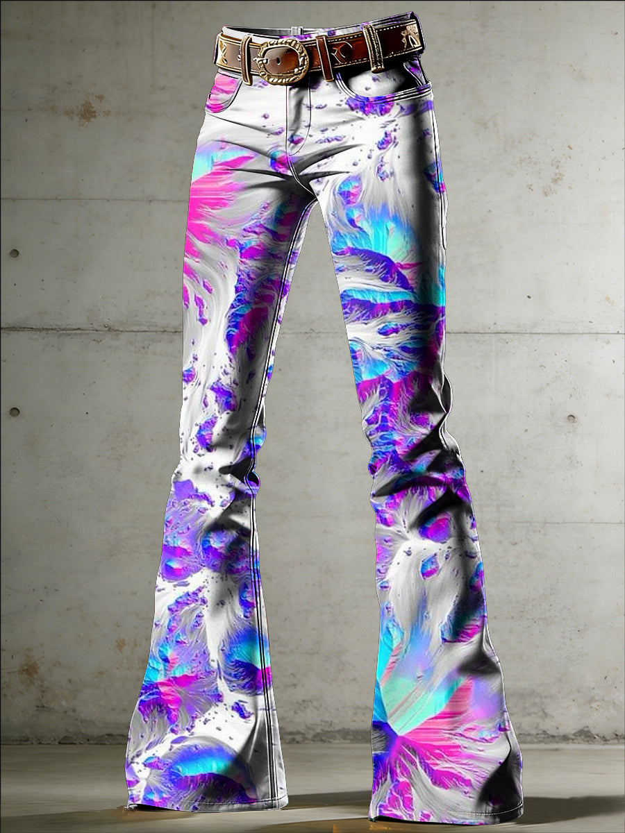 Pantalones acampanados con estampado de flores de mujer
