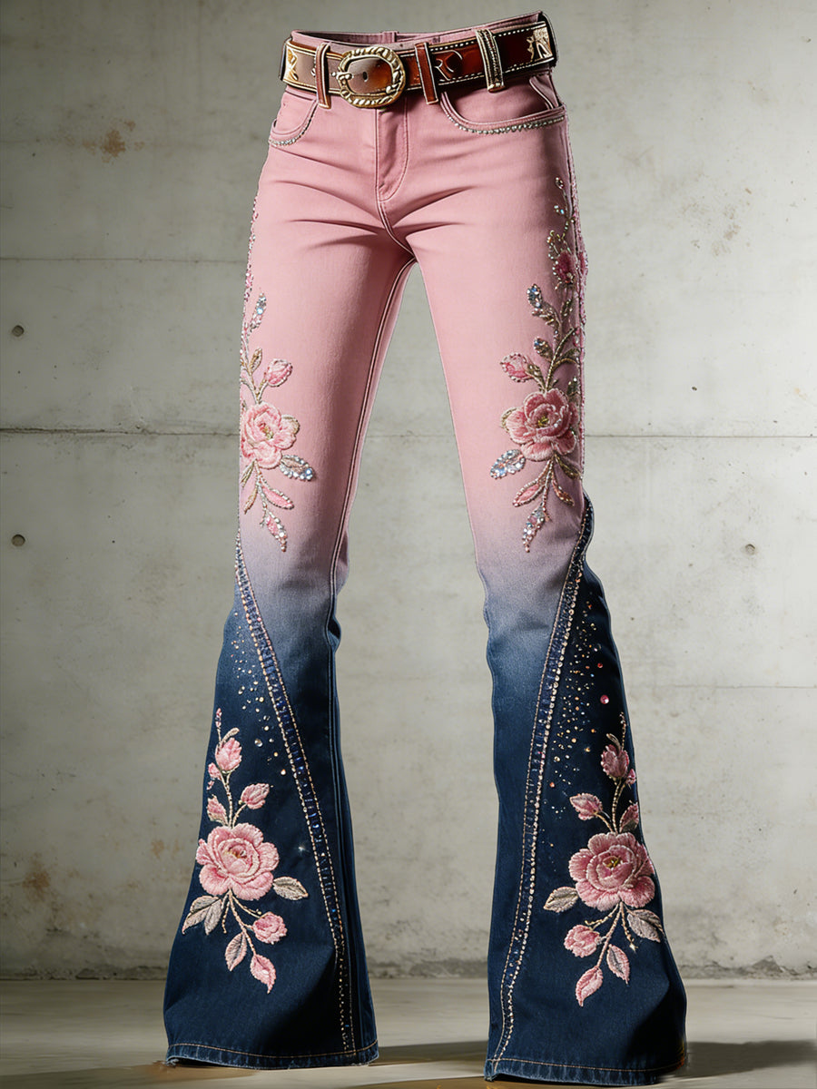 Pantalones acampanados con estampado floral para mujer