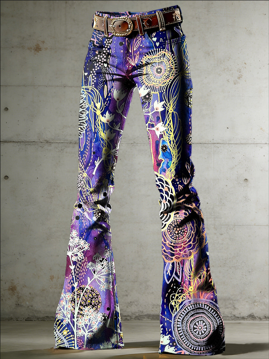 Pantalones acampanados con estampado de flores de mujer