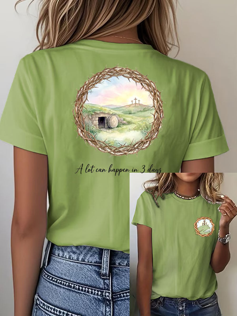 Women's Easter Bunny A Lot Can Happen In 3 Days Printed T-shirt