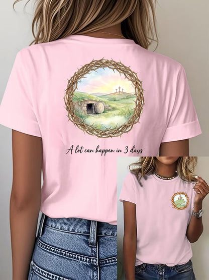 Women's Easter Bunny A Lot Can Happen In 3 Days Printed T-shirt