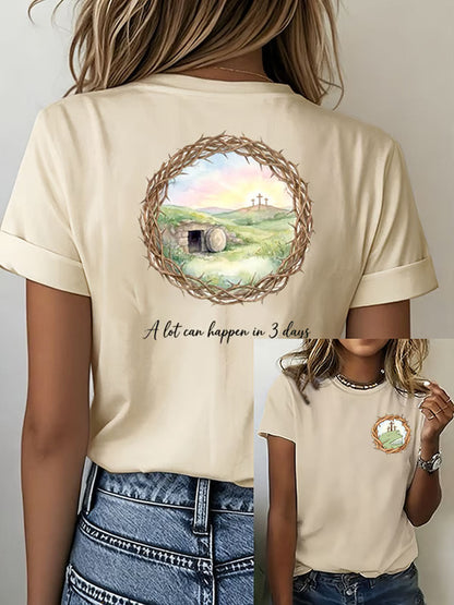 Women's Easter Bunny A Lot Can Happen In 3 Days Printed T-shirt