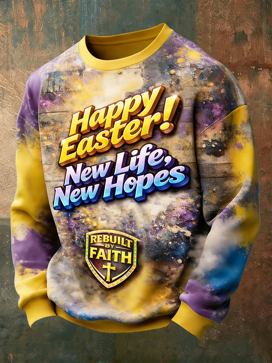 Men's Designer Easter Print Casual Fashion Long-Sleeved T-Shirt