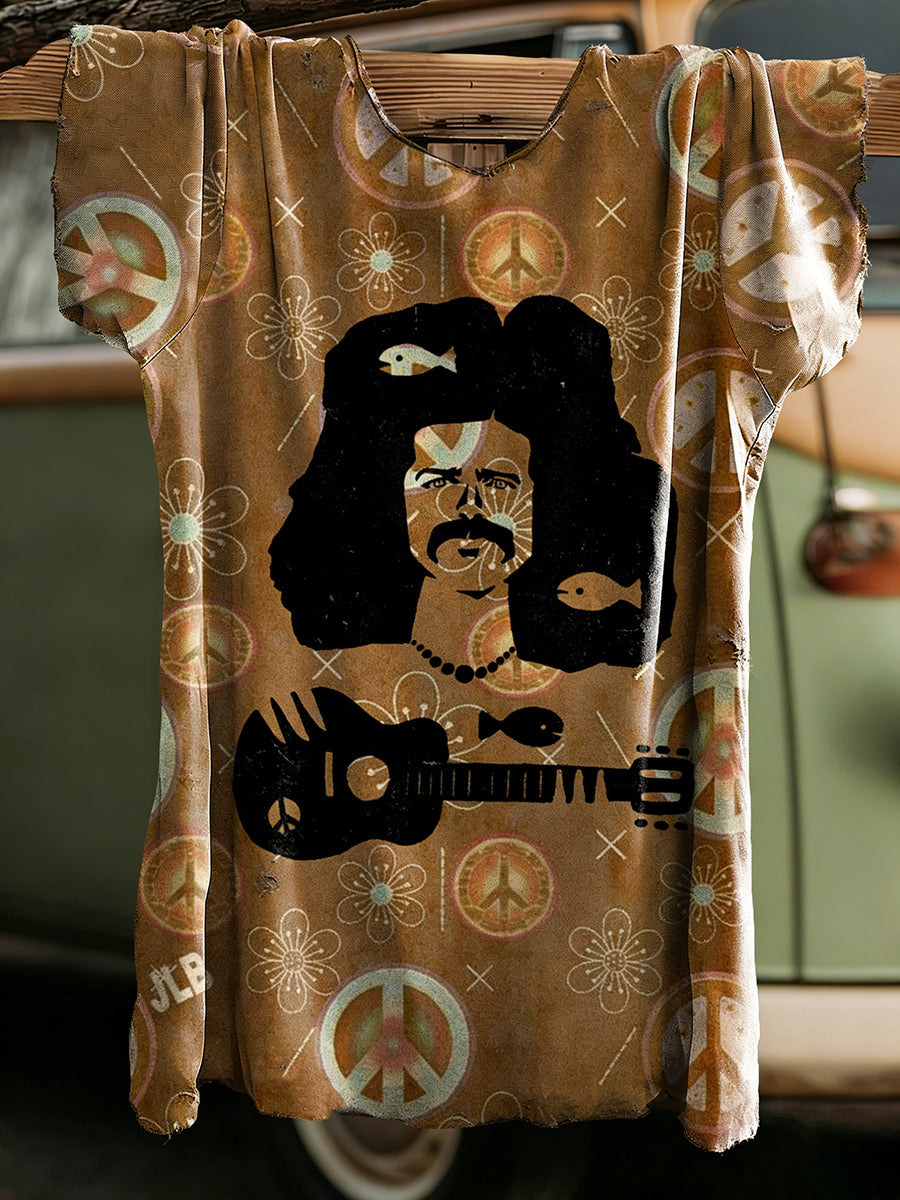 Camiseta de manga corta para mujer con estampado country, Joe, hippie y música