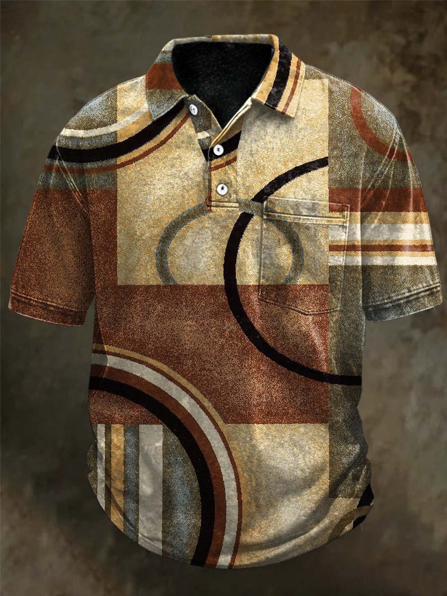 Camisa de polo de manga corta casual con estampado de círculo retro