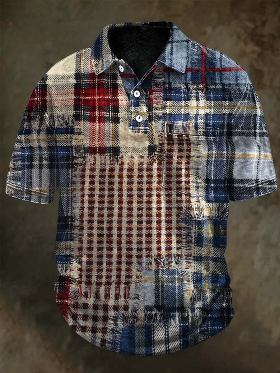 Apenada Plaid Patchwork Imprimir Casual Polo de manga corta