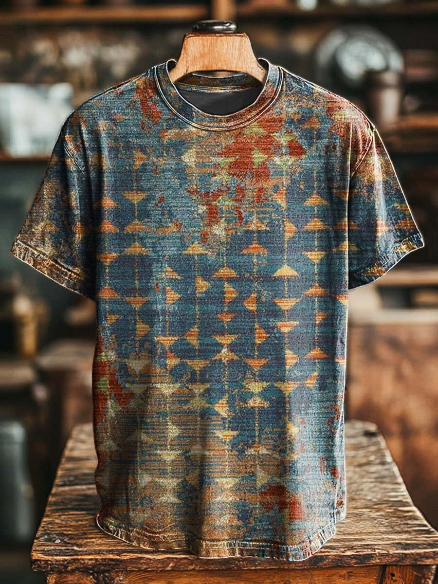 Camiseta de manga corta casual con estampado de triángulo retro