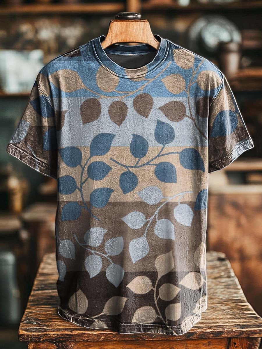 Abstract Gradient Leaf Print Casual Camiseta de manga corta