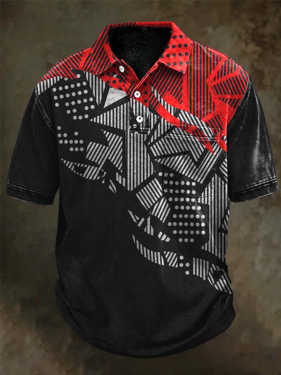 Polo de manga corta casual con estampado de patchwork geométrico