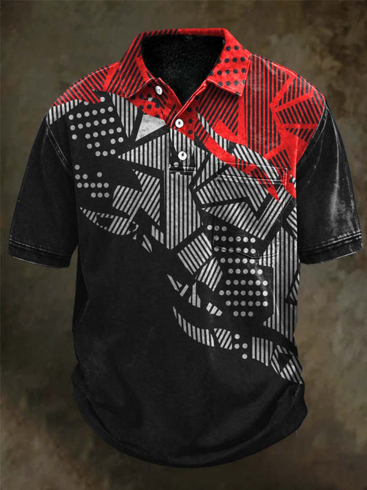 Polo de manga corta casual con estampado de patchwork geométrico