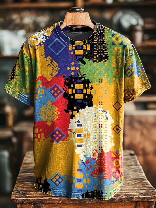 Camiseta casual de manga corta con estampado geométrico de bloque de color