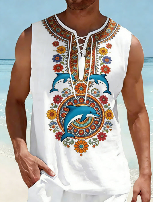 Chaleco con cuello en V y estampado de hippie español para hombre