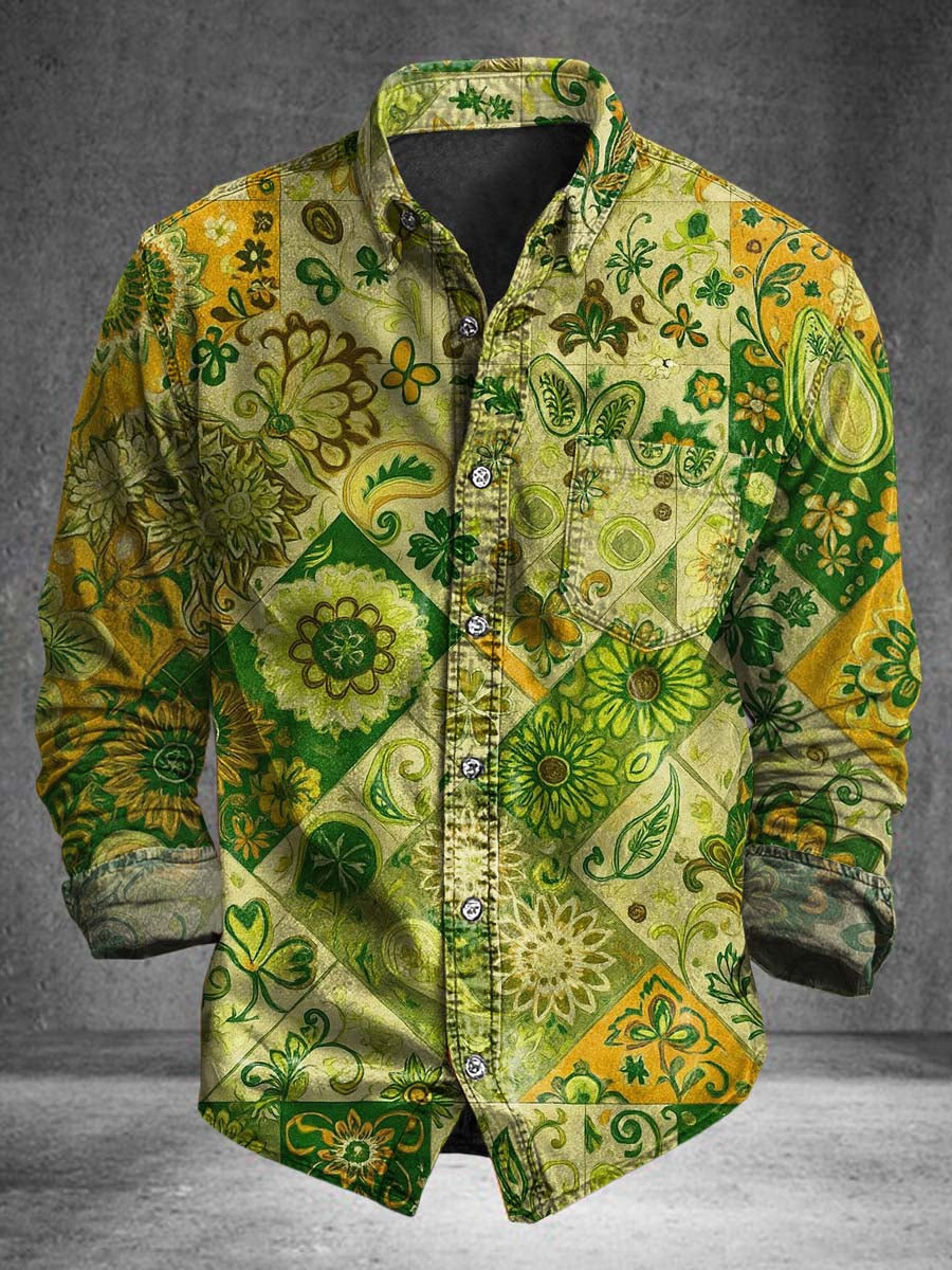 Camisa de manga larga casual con estampado floral de Paisley