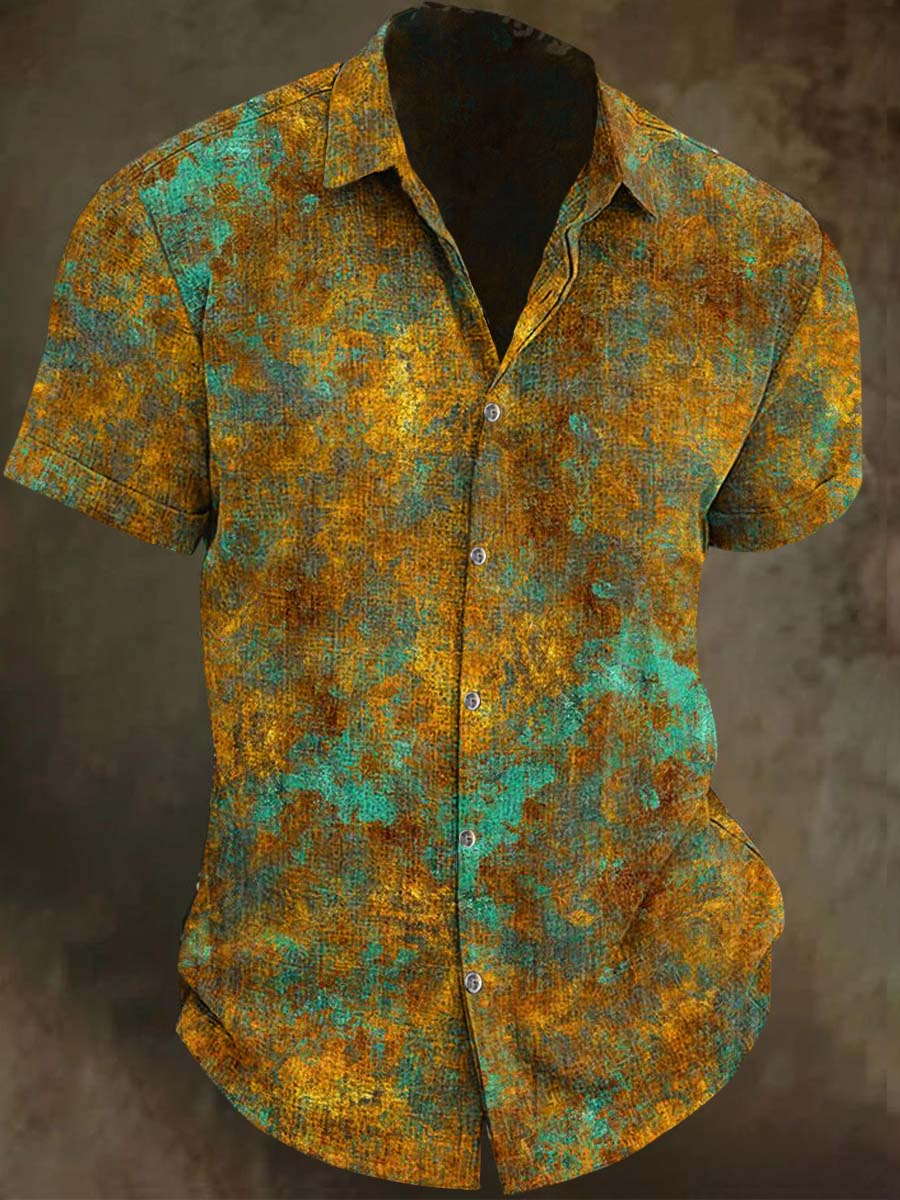 Patina abstracta Rust Print Casual camisa de manga corta