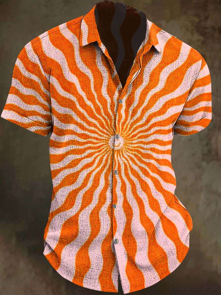 Camisa informal de manga corta con estampado de rayas radiantes abstractas