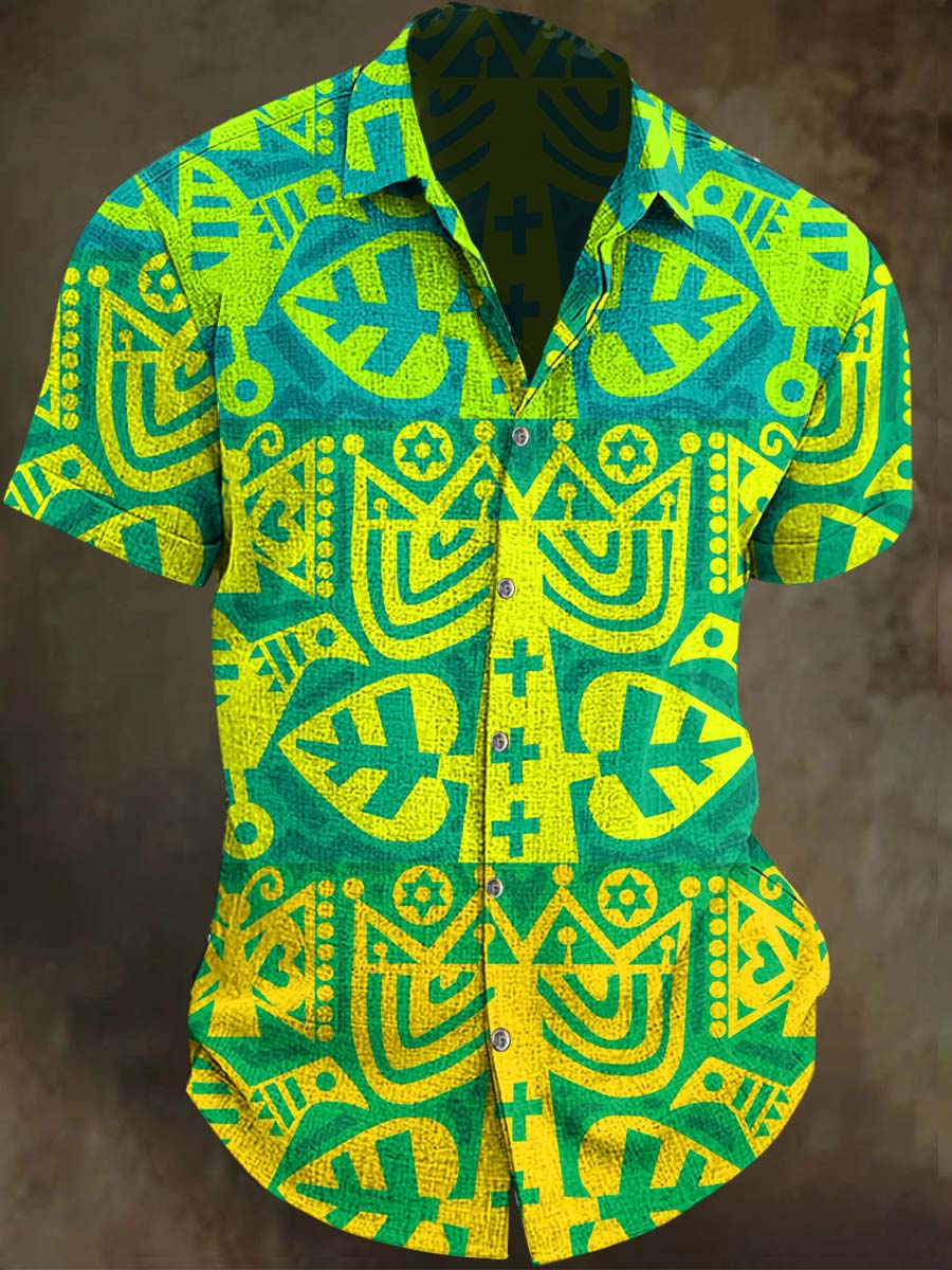 Camisa de manga corta casual con estampado étnico Totem