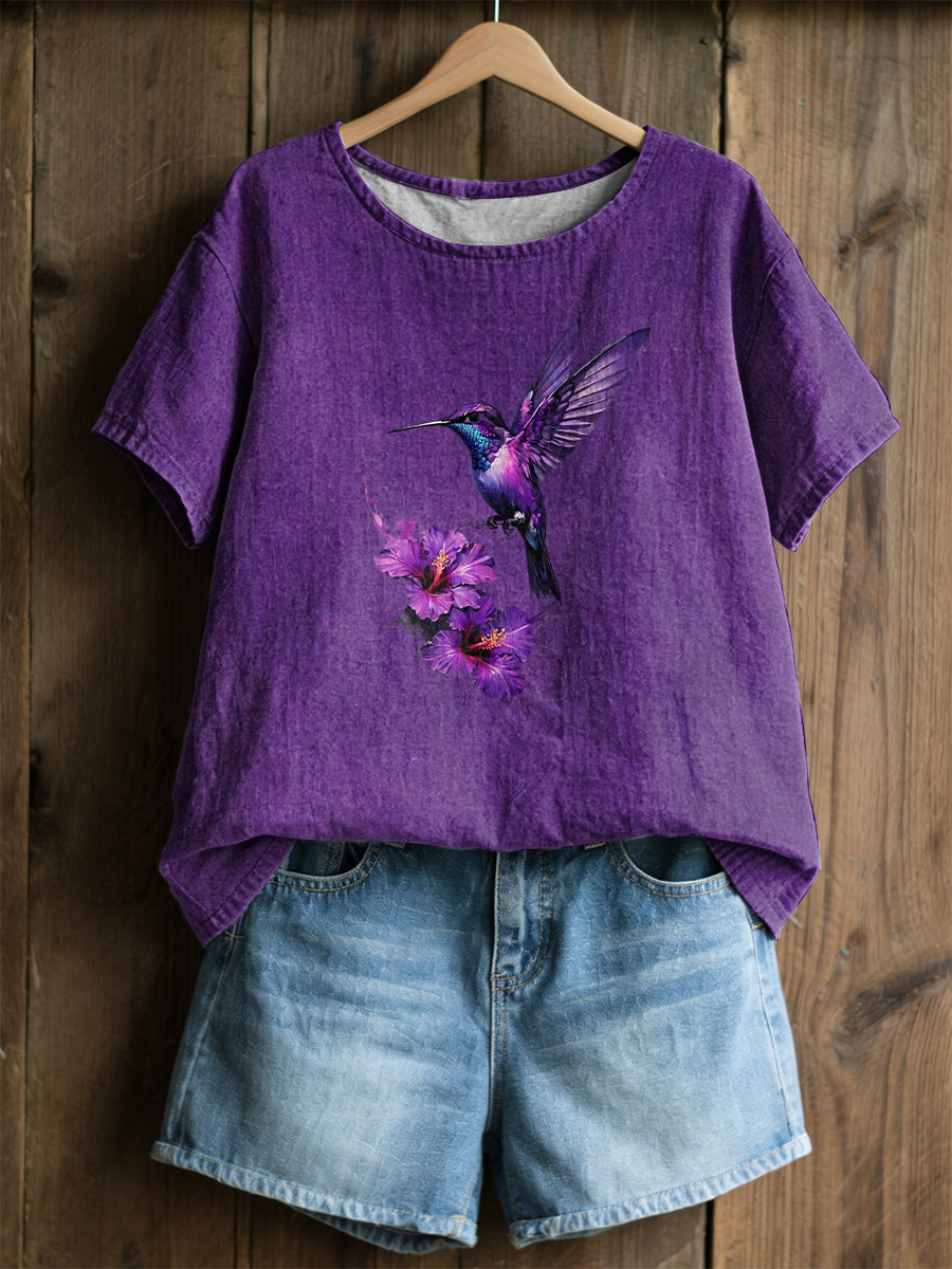 Camiseta casual con estampado de plantas y flores para mujer