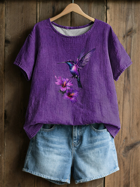 Camiseta casual con estampado de plantas y flores para mujer