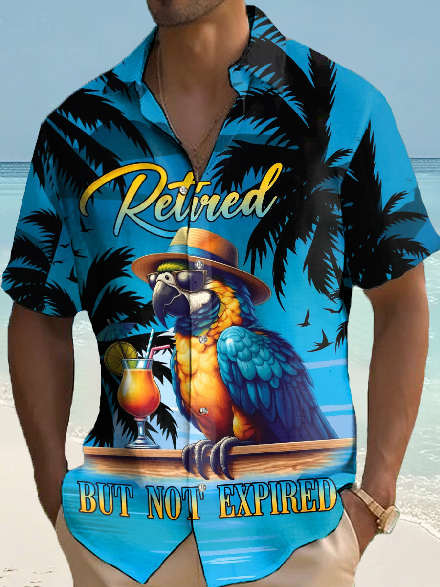 Divertido de los hombres jubilado pero no expirado loro impresión casual camisa manga corta