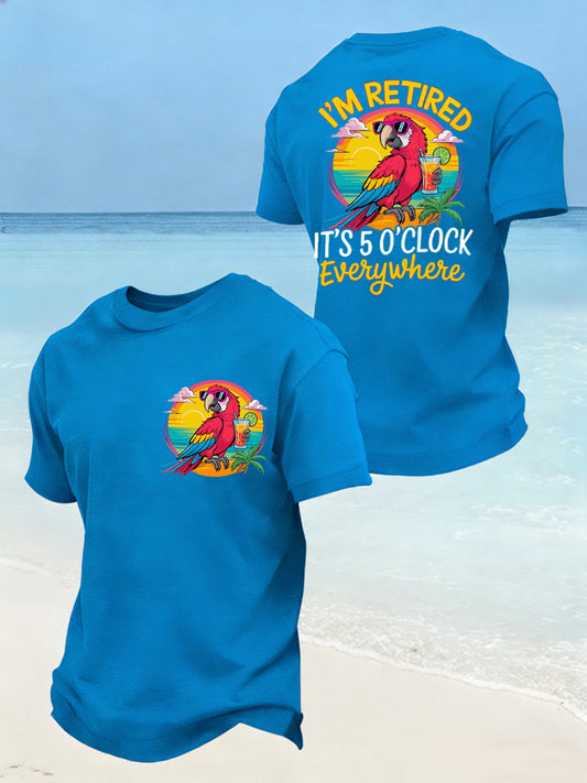 Divertido de los hombres estoy retirado es 5 en punto en todas partes Parrot Print Casual Tee