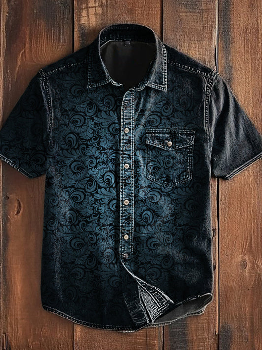 Unisex hombres vintage punk gótico gradiente remolinos impresión abstracta casual manga corta bolsillo camisa