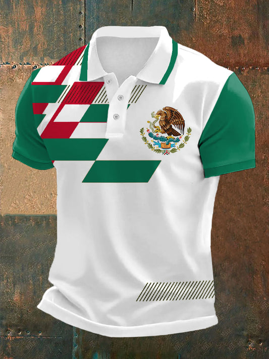 Polo Casual con Estampado de Bandera de México para Hombre