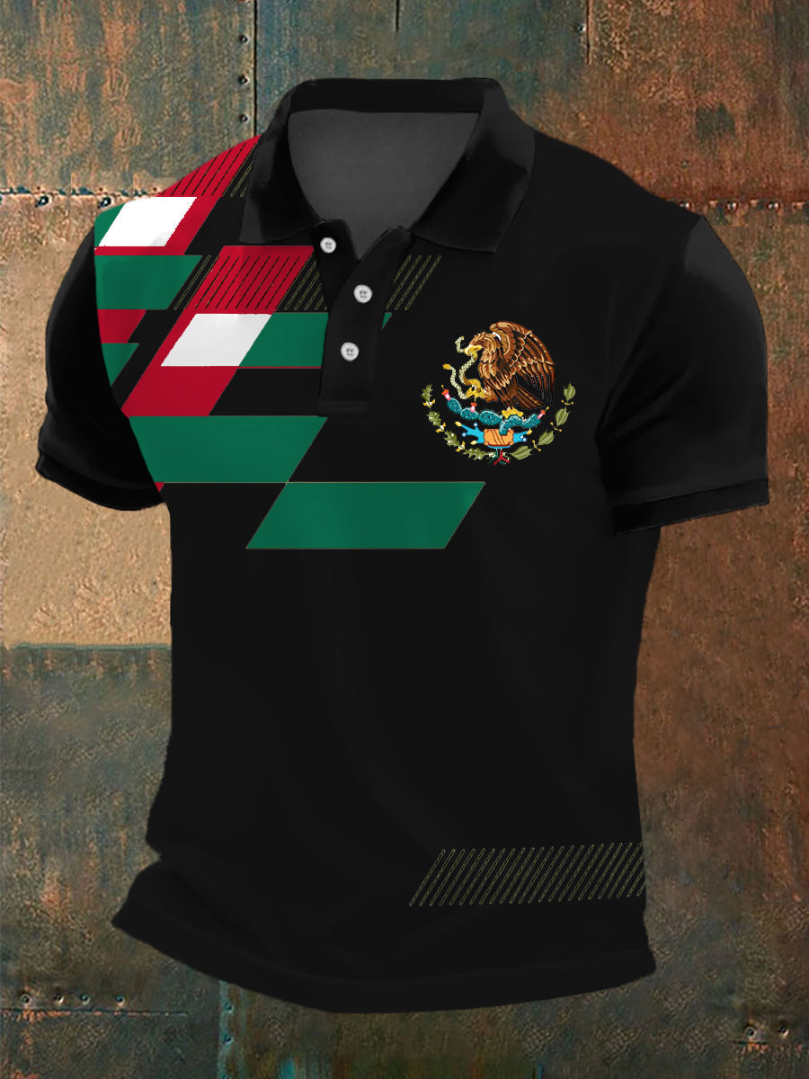 Polo Casual con Estampado de Bandera de México para Hombre
