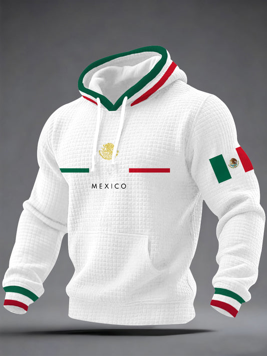 Hombres de impresión bandera mexicana Casual Waffle Hoodie