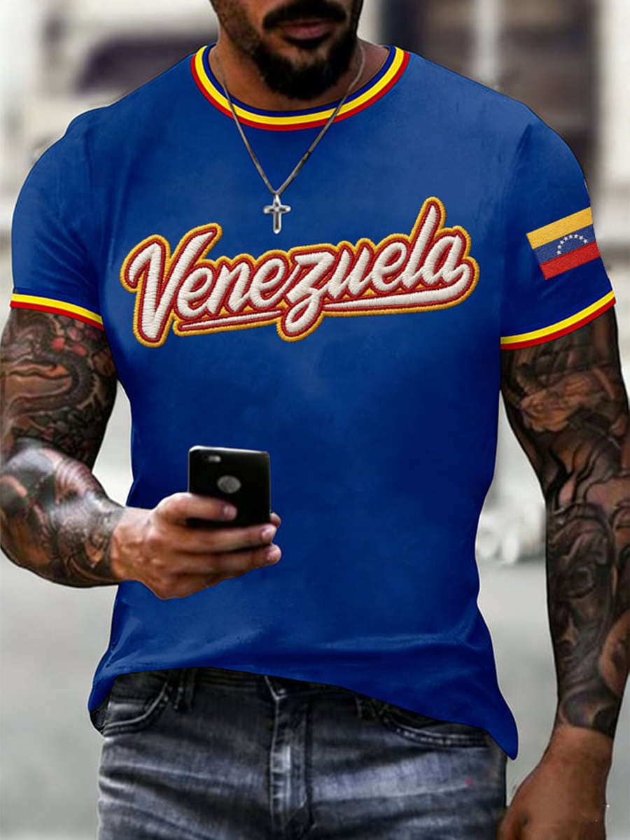 Camiseta de beisbol para hombre de Venezuela, estampada, de manga corta
