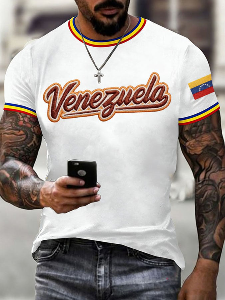 Camiseta de beisbol para hombre de Venezuela, estampada, de manga corta