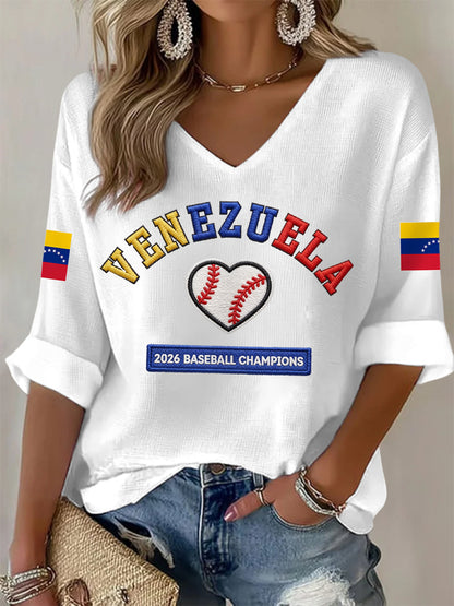 Mujeres Celebrar Venezuela Campeones 2026 Imprimir Casual Waffle Camiseta