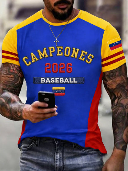Camiseta casual con estampado de los campeones de béisbol de Venezuela 2026 para hombre