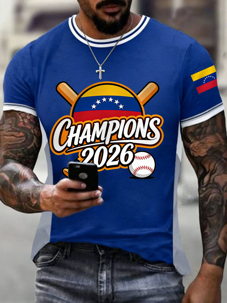 Hombres Celebrar Venezuela 2026 Campeones de Béisbol Imprimir Casual Tee