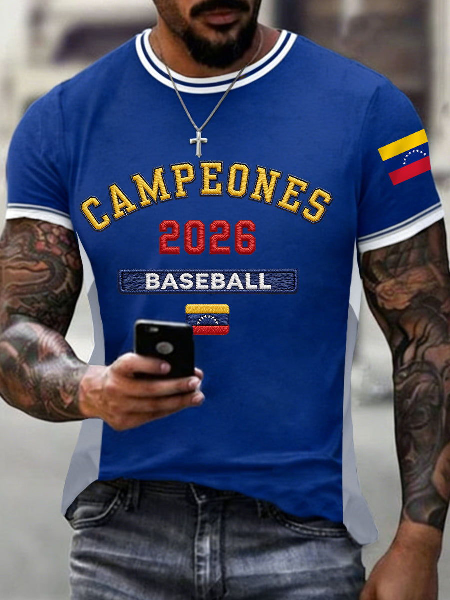 Camiseta casual con estampado de los campeones de béisbol de Venezuela 2026 para hombre