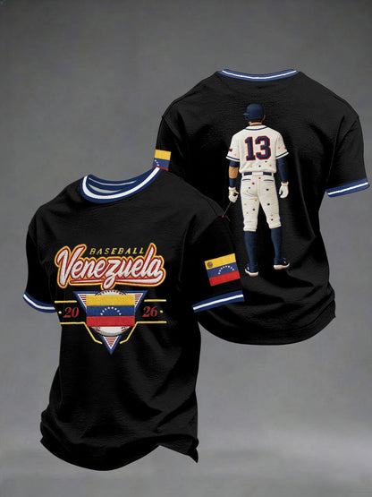 Camiseta de beisbol para hombre de Venezuela, estampada, de manga corta