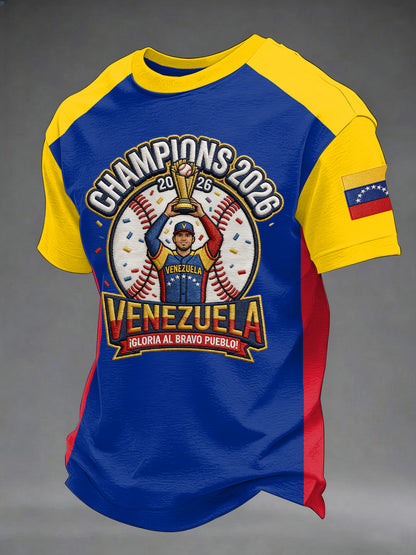 Camiseta casual con estampado de los campeones de béisbol de Venezuela 2026 para hombre