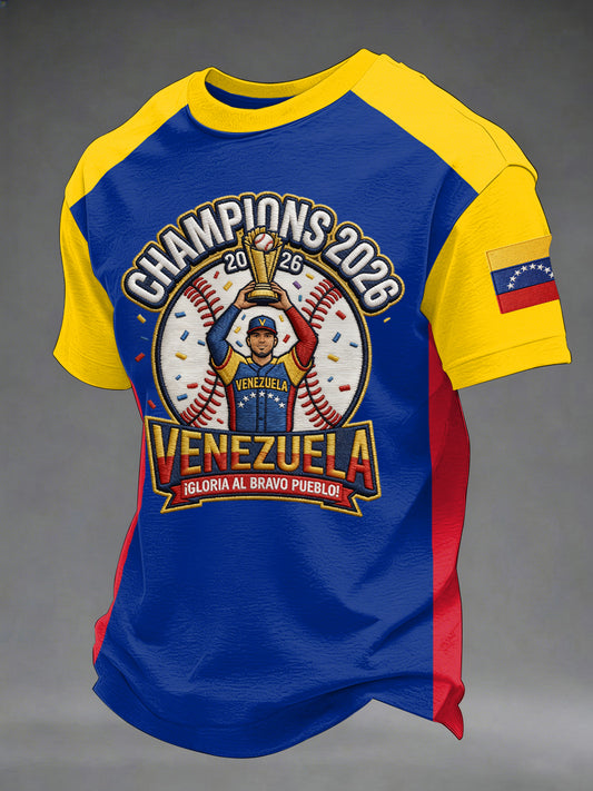 Camiseta casual con estampado de los campeones de béisbol de Venezuela 2026 para hombre