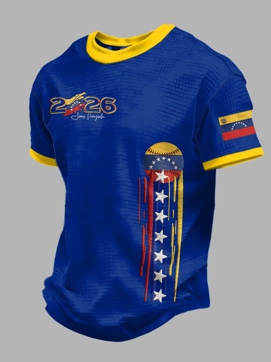 Hombres celebrar Venezuela 2026 campeones de béisbol imprimir casual waffle manga corta Camiseta