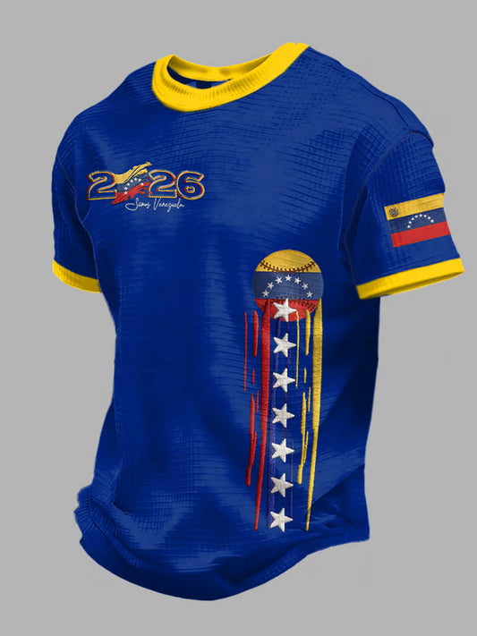 Hombres celebrar Venezuela 2026 campeones de béisbol imprimir casual waffle manga corta Camiseta