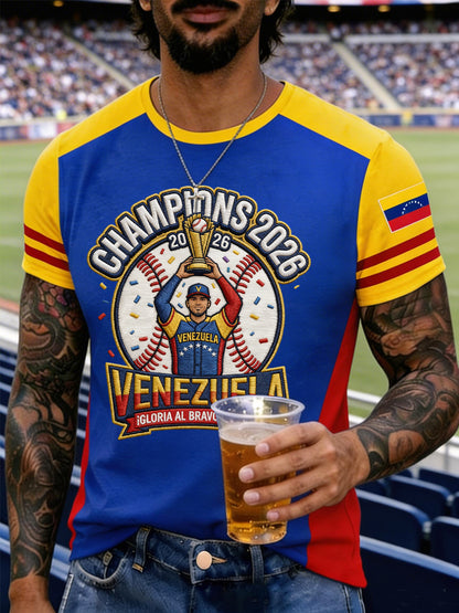 Camiseta casual con estampado de los campeones de béisbol de Venezuela 2026 para hombre
