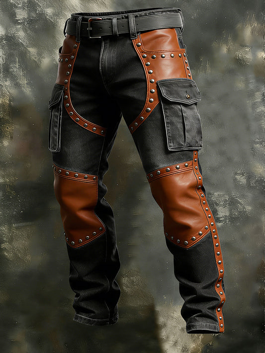 Hombres de vacaciones retro negocio occidental Remaches arte impresión casual Workwear Pantalones