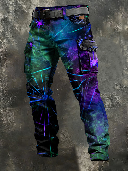 Hombres Retro Vacaciones Negocio Spider Web Art Print Casual Workwear Pantalones